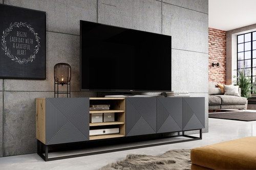 TV Cabinet Asha with Shelves 200 cm, metal legs, artisan/rivier stone mat