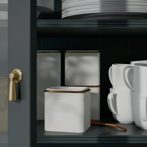 BLOMNING Tin with lid, off-white for coffee/tea, 10x10x10 cm