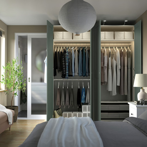 PAX / GRIMO Wardrobe combination, white/grey-green, 200x60x236 cm