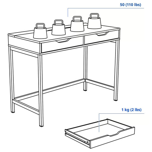 ALEX Desk, dark grey, 100x48 cm