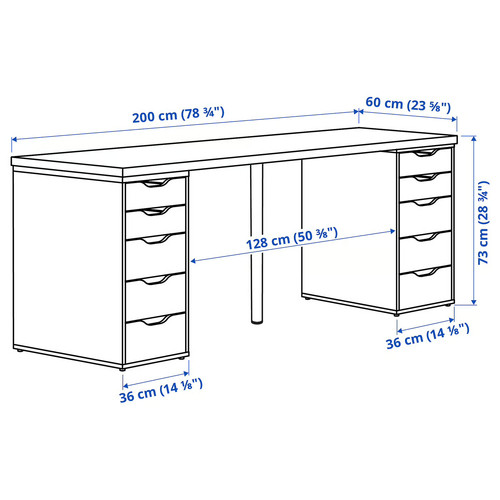 LAGKAPTEN / ALEX Desk, white/black-brown, 200x60 cm