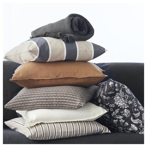 MOROTSMOTT Cushion cover, grey-beige/anthracite, 50x50 cm