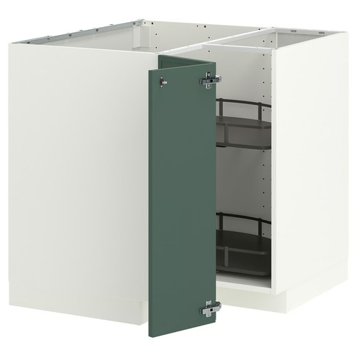 METOD Corner base cabinet with carousel, white/Aspudden dark grey-green, 88x88 cm