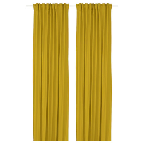 GINSTMOTT Curtains, 1 pair, yellow/with heading tape, 145x300 cm