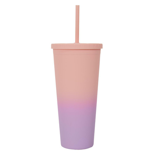 Cup with Straw Tie-Dye, orange-pink