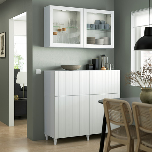 BESTÅ Storage combination w doors/drawers, white/Sutterviken/Kabbarp white clear glass, 120x42x213 cm