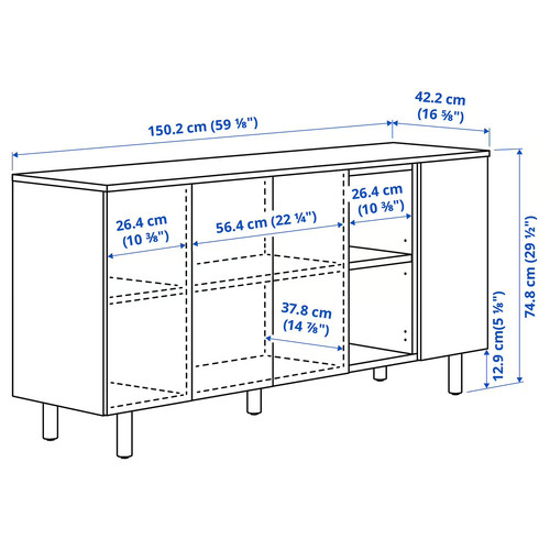 LEDAMOT Cabinet, light grey-beige, 150x42x75 cm