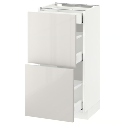 METOD / MAXIMERA Base cab with 2 fronts/3 drawers, white, Ringhult light grey, 40x37 cm