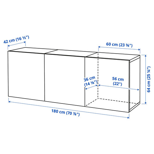 BESTÅ Wall-mounted cabinet combination, dark grey/Västerviken dark grey, 180x42x64 cm