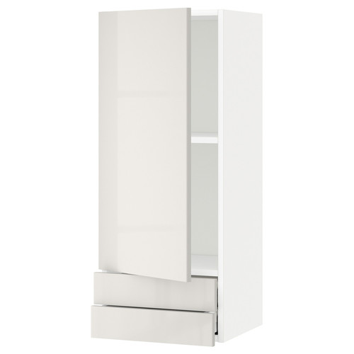 METOD / MAXIMERA Wall cabinet with door/2 drawers, white/Ringhult light grey, 40x100 cm