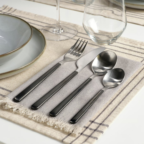 LÖFTESRIK 24-piece cutlery set, black/stainless steel satin