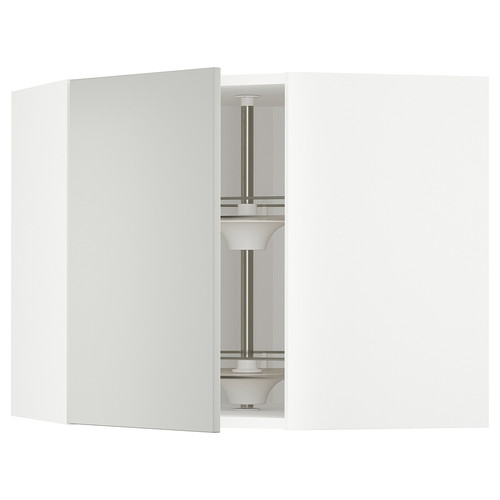METOD Corner wall cabinet with carousel, white/Havstorp light grey, 68x60 cm