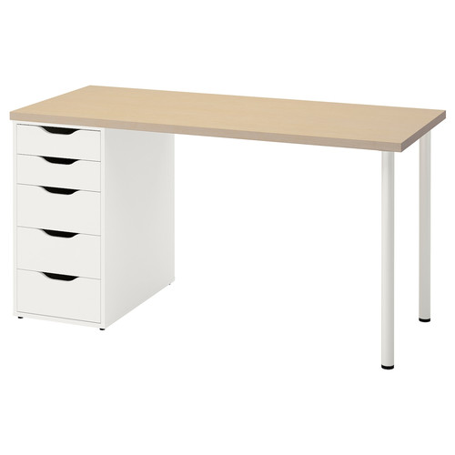 MÅLSKYTT / ALEX Desk, birch, white, 140x60 cm