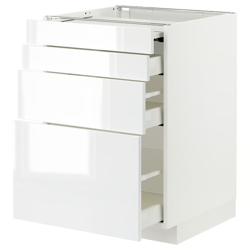 METOD / MAXIMERA Bc w pull-out work surface/3drw, white/Ringhult white, 60x60 cm