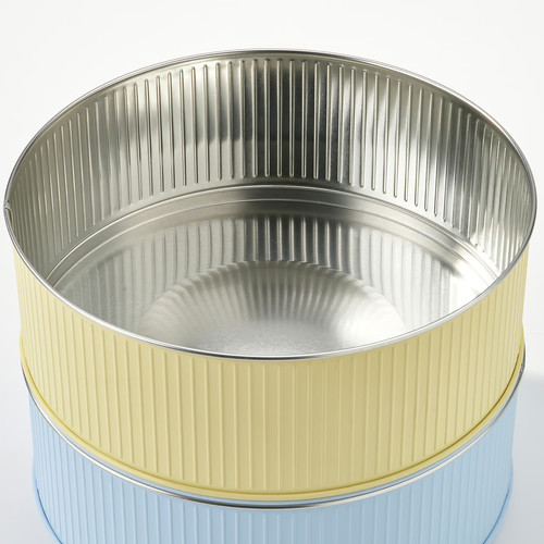 BETTHAJ Tin with lid, for cookies/pale yellow pale blue, 2.5 l