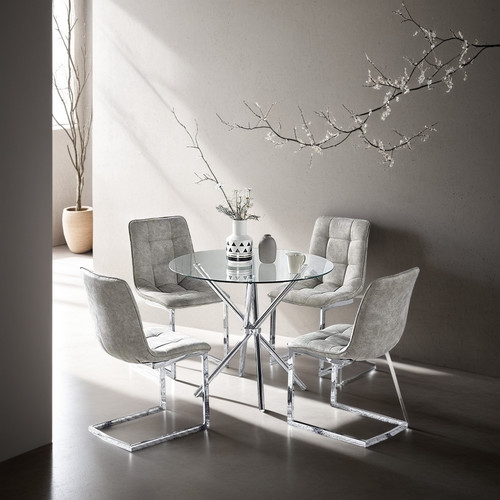 Dining Table Ufo 90cm, transparent/chrome