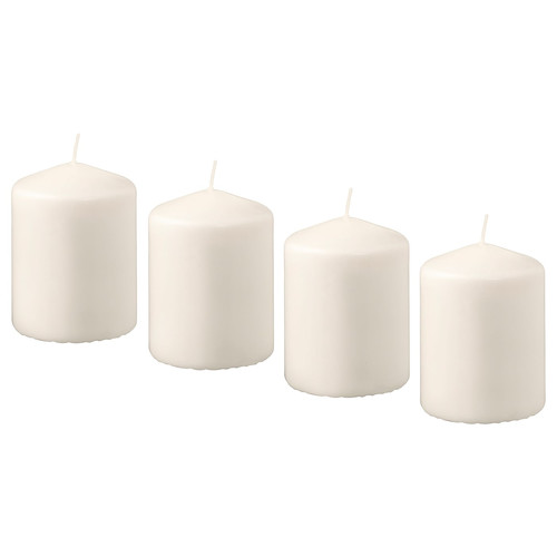 HEMSJÖ Unscented block candle, natural, 8 cm, 4 pack