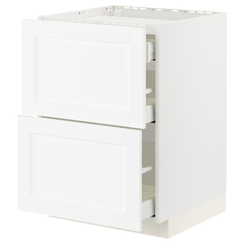 METOD / MAXIMERA Base cab f hob/2 fronts/3 drawers, white Enköping/white wood effect, 60x60 cm