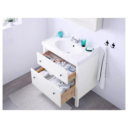 HEMNES / RUTSJÖN Wash-stnd w drawers/wash-basin/tap, white, 82x49x95 cm