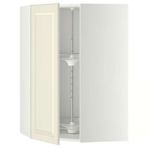 METOD Corner wall cabinet with carousel, white/Bodbyn off-white, 67.5x67.5x100 cm