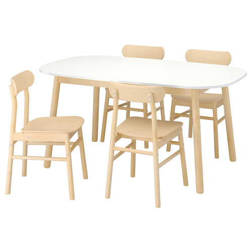 VEDBO / RÖNNINGE Table and 4 chairs, white, birch, 160x95 cm