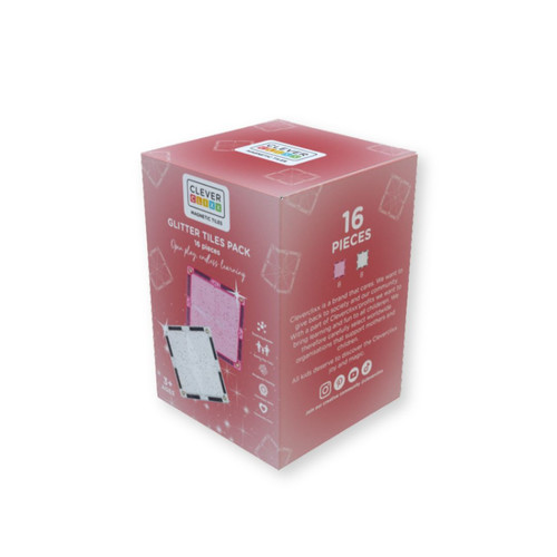 Cleverclixx Magnetic Tiles Glitter Tiles Pack Transparent / Pink - 16 pieces, 3+