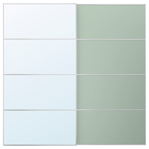 MEHAMN/AULI Pair of sliding doors, aluminium double sided/light green mirror glass, 200x201 cm