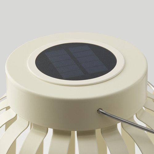 SOLVINDEN LED solar-powered table lamp, beige/stripe, 17 cm