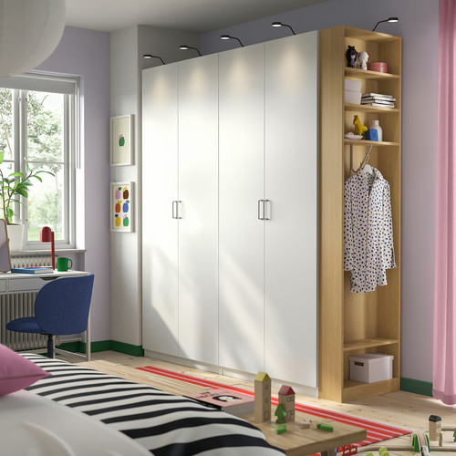 PAX / FORSAND Wardrobe combination, white white/oak effect, 220x60x236 cm