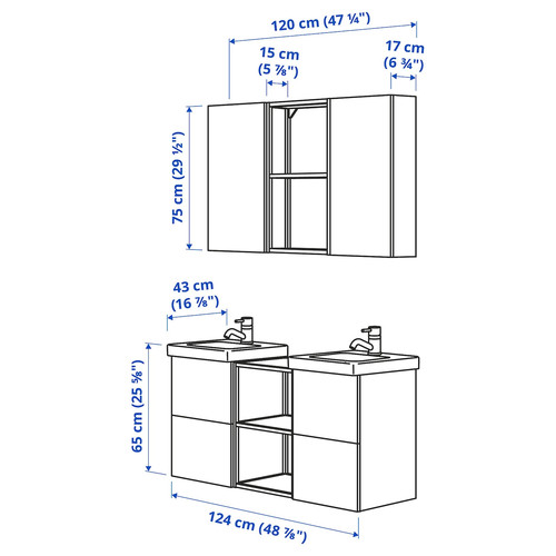 ENHET Bathroom, anthracite/white, 124x43x65 cm