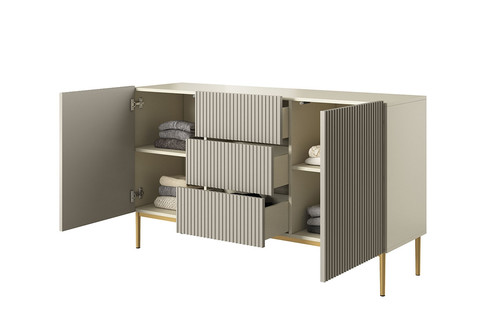 Cabinet with 2 Doors & 3 Drawers Nicole 150cm, cashmere/gold legs