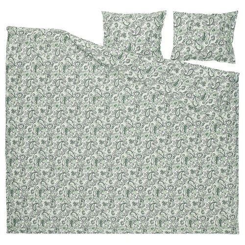 RODGERSIA Duvet cover and 2 pillowcases, green/white, 200x200/50x60 cm