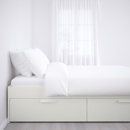 BRIMNES Bed frame with storage, white, Lönset, 160x200 cm