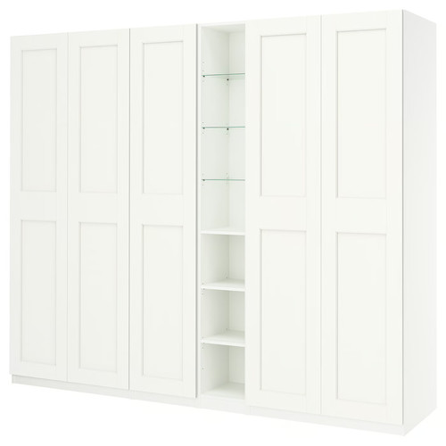 PAX / GRIMO Wardrobe combination, white white/white, 285x60x236 cm