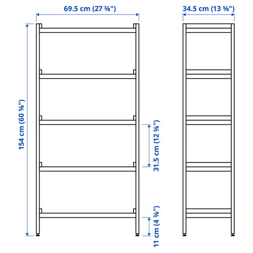 EKENABBEN Open shelving unit, aspen/blue, 70x34x154 cm