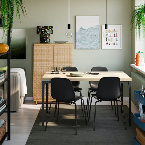 SKÅLSTA Table and 4 chairs, oak effect straight black-grey/plastic black tubular metal/black-grey, 140x80 cm