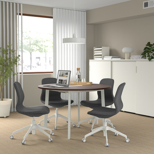 MITTZON Conference table, round walnut veneer/white, 120x75 cm