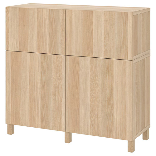BESTÅ Storage combination w doors/drawers, white stained oak effect/Lappviken/Stubbarp, 120x42x112 cm