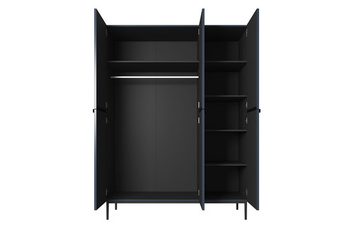 Wardrobe Nicole 150 cm, dark blue, black handles and legs