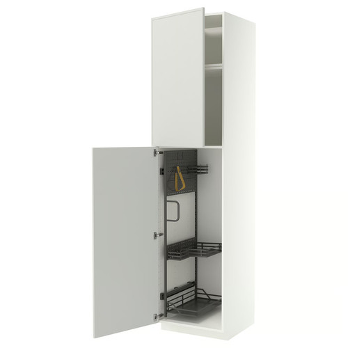 METOD High cabinet with cleaning interior, white/Aspudden light grey, 60x60x240 cm