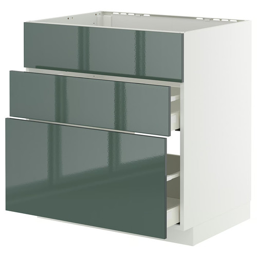 METOD / MAXIMERA Base cab f hob/int extractor w drw, white/Kallarp high-gloss dark grey-green, 80x60 cm