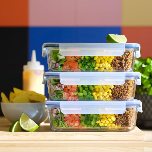 IKEA 365+ Food container with lid, rectangular/glass, 1.0 l, 3 pack