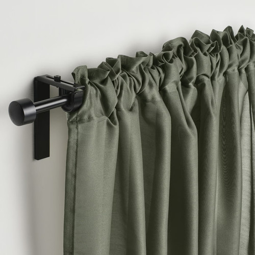 STENFRÖ Sheer curtains, 1 pair, green/with heading tape, 145x300 cm