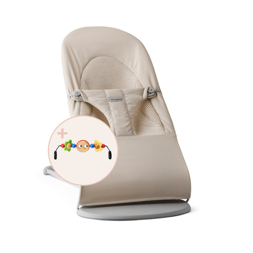 BABYBJÖRN Bouncer Balance Soft Woven/Jersey Tri Fabric, Light Beige + toy