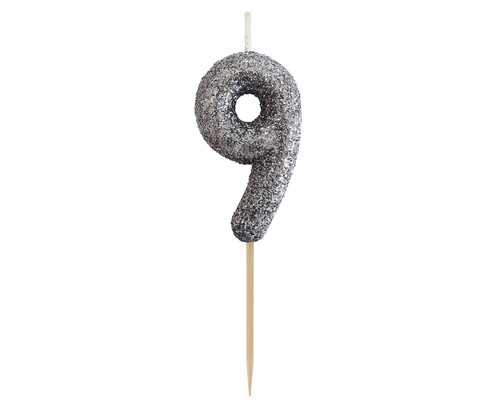 Birthday Candle Number 9, glitter black