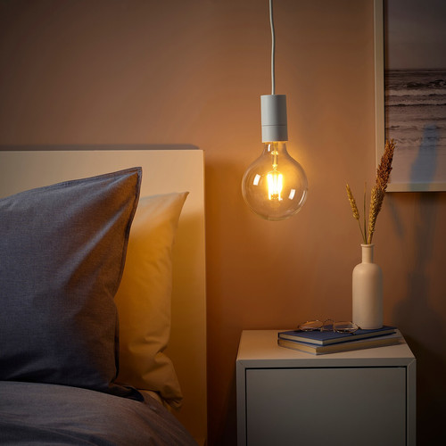 SUNNEBY / LUNNOM Pendant lamp with light bulb, white/clear glass