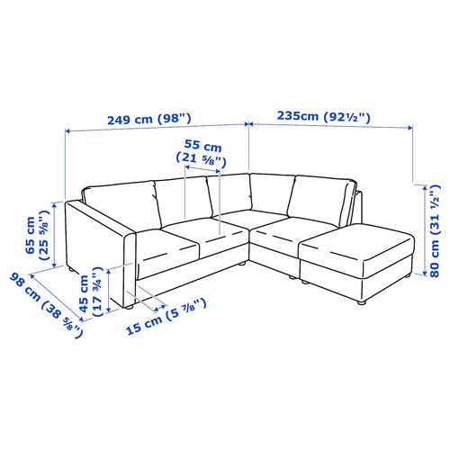VIMLE Corner sofa, 4-seat, with open end, Grann/Bomstad black