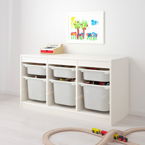 TROFAST Storage combination with boxes, white, turquoise, 99x44x56 cm