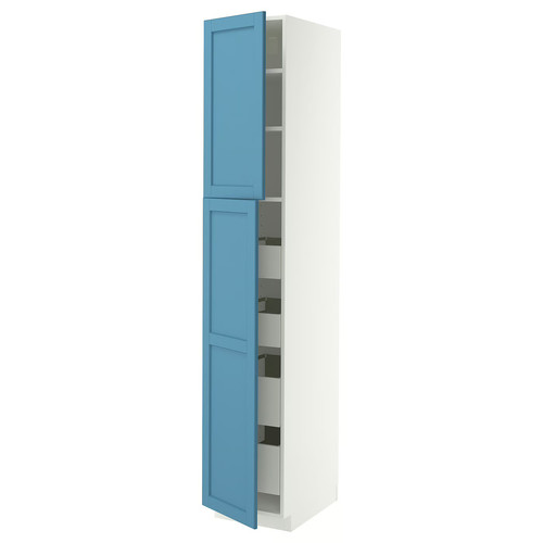 METOD / MAXIMERA Hi cab w 2 doors/4 drawers, white/Lerhyttan blue, 40x60x220 cm