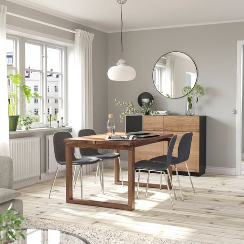 MÖRBYLÅNGA / KARLPETTER Table and 4 chairs, oak veneer brown stained/Gunnared medium grey chrome-plated, 140x85 cm